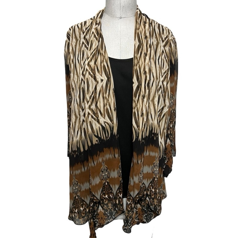 Dressbarn Autumn 3/4 Sleeve Pull-Over Layered Sheer Top Size 18/20